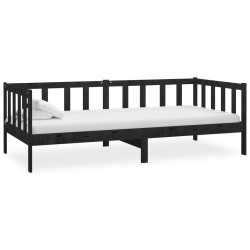 Lit de repos avec matelas 90x200 cm Noir Bois de pin massif 