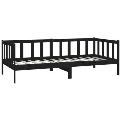 Lit de repos avec matelas 90x200 cm Noir Bois de pin massif 