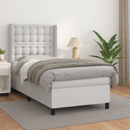 Sommier à lattes de lit avec matelas Blanc 90x200 cm Similicuir 