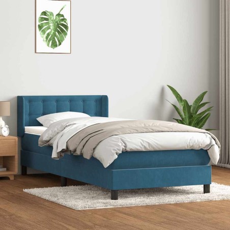 Sommier à lattes de lit et matelas bleu foncé 90x220 cm velours 