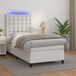 Sommier à lattes de lit avec matelas et LED Blanc 90x190 cm 