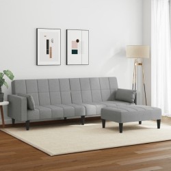 Canapé-lit à 2 places avec repose-pied gris clair tissu 