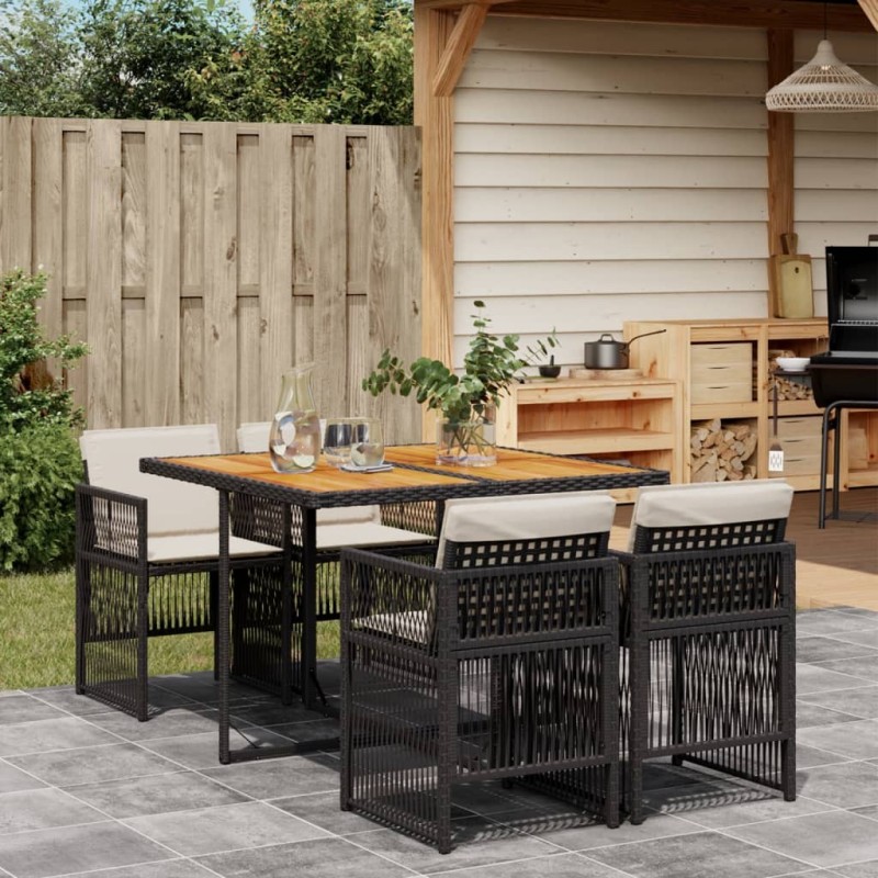 Ensemble à manger de jardin coussins 5pcs Noir Résine tressée 