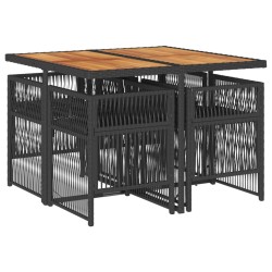 Ensemble à manger de jardin coussins 5pcs Noir Résine tressée 