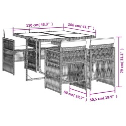 Ensemble à manger de jardin coussins 5pcs Noir Résine tressée 
