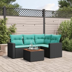 Salon de jardin 5 pcs avec coussins noir résine tressée 