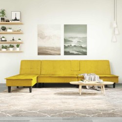 Canapé-lit en forme de L jaune 255x140x70 cm velours 