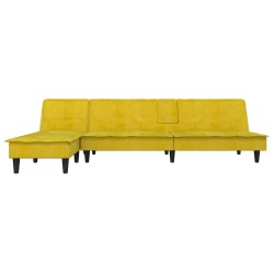 Canapé-lit en forme de L jaune 255x140x70 cm velours 
