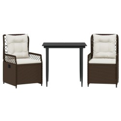 Ensemble à manger de jardin 3 pcs et coussins marron poly rotin 