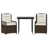Ensemble à manger de jardin 3 pcs et coussins marron poly rotin 