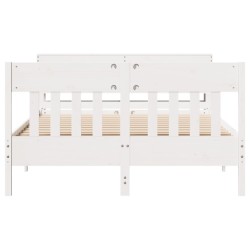 Cadre de lit sans matelas blanc 135x190 cm bois de pin massif 