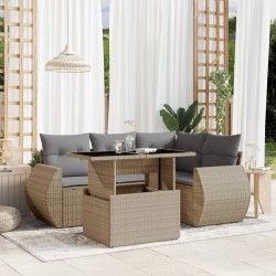 Salon de jardin avec coussins 5 pcs beige résine tressée 