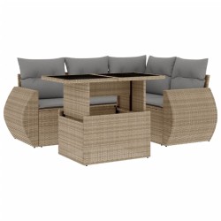 Salon de jardin avec coussins 5 pcs beige résine tressée 