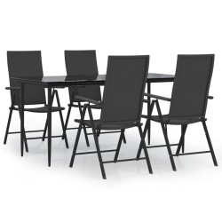 Ensemble à manger de jardin 5 pcs Noir Résine tressée 
