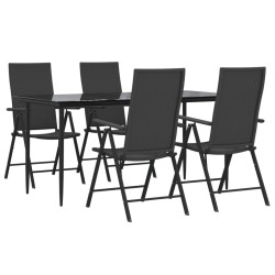 Ensemble à manger de jardin 5 pcs Noir Résine tressée 