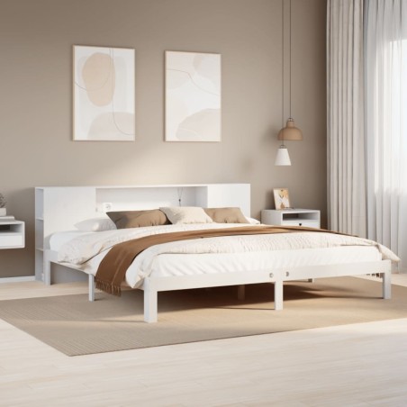 Lit bibliothèque sans matelas blanc 200x200 cm bois pin massif 