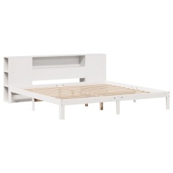 Lit bibliothèque sans matelas blanc 200x200 cm bois pin massif 