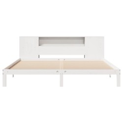 Lit bibliothèque sans matelas blanc 200x200 cm bois pin massif 
