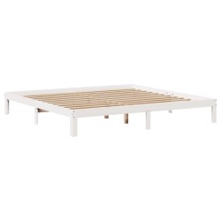 Lit bibliothèque sans matelas blanc 200x200 cm bois pin massif 