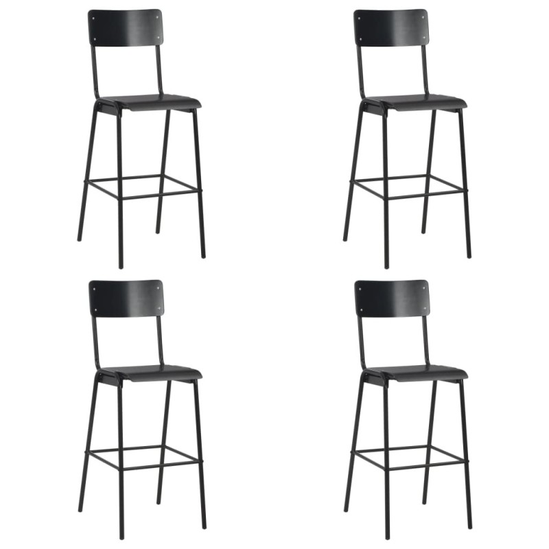 Chaises de bar lot de 4 noir contreplaqué solide et acier Chaises de bar lot de 4 noir contreplaqué solide et acier