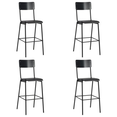 Chaises de bar lot de 4 noir contreplaqué solide et acier 