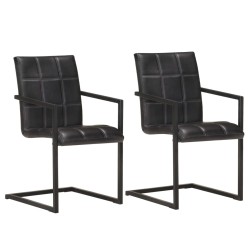 Chaises à manger cantilever lot de 2 noir cuir véritable 