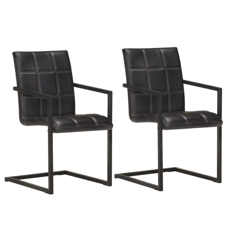 Chaises à manger cantilever lot de 2 noir cuir véritable Chaises à manger cantilever lot de 2 noir cuir véritable