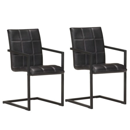 Chaises à manger cantilever lot de 2 noir cuir véritable 