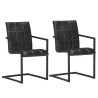 Chaises à manger cantilever lot de 2 noir cuir véritable 