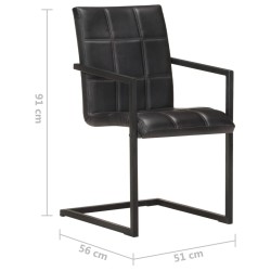 Chaises à manger cantilever lot de 2 noir cuir véritable 