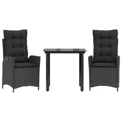 Ensemble à manger de jardin avec coussins 3 pcs Noir 