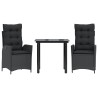 Ensemble à manger de jardin avec coussins 3 pcs Noir 