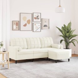 Canapé à 3 places avec repose-pieds Crème 180 cm Velours 