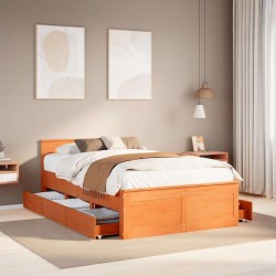 Cadre de lit sans matelas avec tête de lit brun cire 135x190 cm 