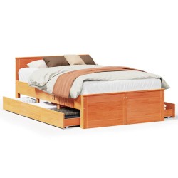 Cadre de lit sans matelas avec tête de lit brun cire 135x190 cm 