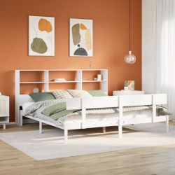 Lit bibliothèque sans matelas blanc 180x200 cm bois pin massif 