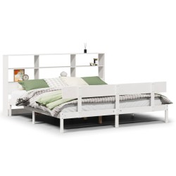 Lit bibliothèque sans matelas blanc 180x200 cm bois pin massif 