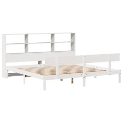 Lit bibliothèque sans matelas blanc 180x200 cm bois pin massif 