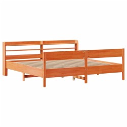 Cadre de lit sans matelas cire marron 200x200cm bois pin massif 