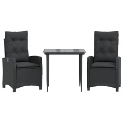 Ensemble à manger de jardin avec coussins 3 pcs Noir 