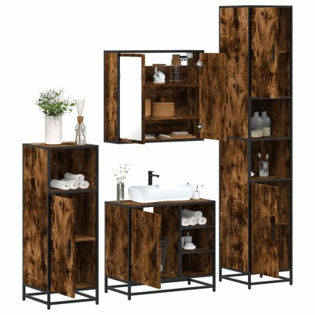 Ensemble meubles salle de bain 4 pcs chêne fumé bois ingénierie 