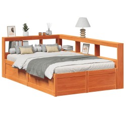 Lit bibliothèque sans matelas cire marron 140x190 cm pin massif 