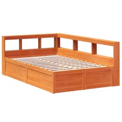 Lit bibliothèque sans matelas cire marron 140x190 cm pin massif 