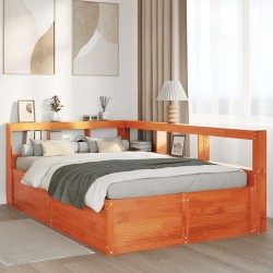 Lit bibliothèque sans matelas cire marron 140x190 cm pin massif 
