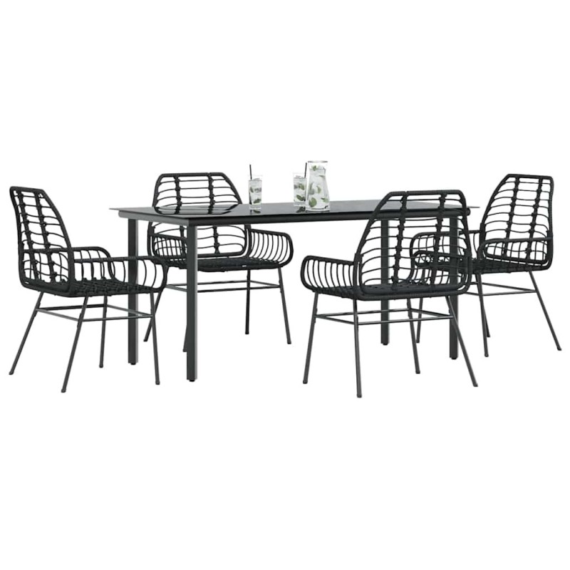 Ensemble à manger de jardin 5 pcs noir résine tressée verre 