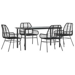 Ensemble à manger de jardin 5 pcs noir résine tressée verre 