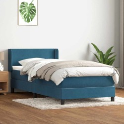 Sommier à lattes de lit et matelas bleu foncé 100x210cm velours 