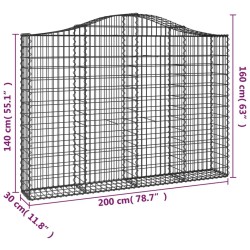 Paniers à gabions arqués 3 pcs 200x30x140/160 cm Fer galvanisé 