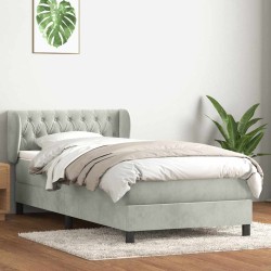 Sommier à lattes de lit et matelas gris clair 80x210 cm velours 