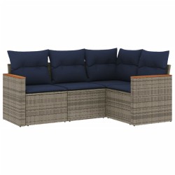 Salon de jardin 4 pcs avec coussins gris résine tressée 